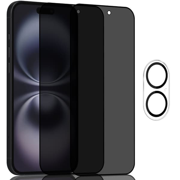 2-Pack Iphone 16 Privacy Skärmskydd & 1-Pack linsskydd - Härdat Glas 9H - Super kvalitet 3D