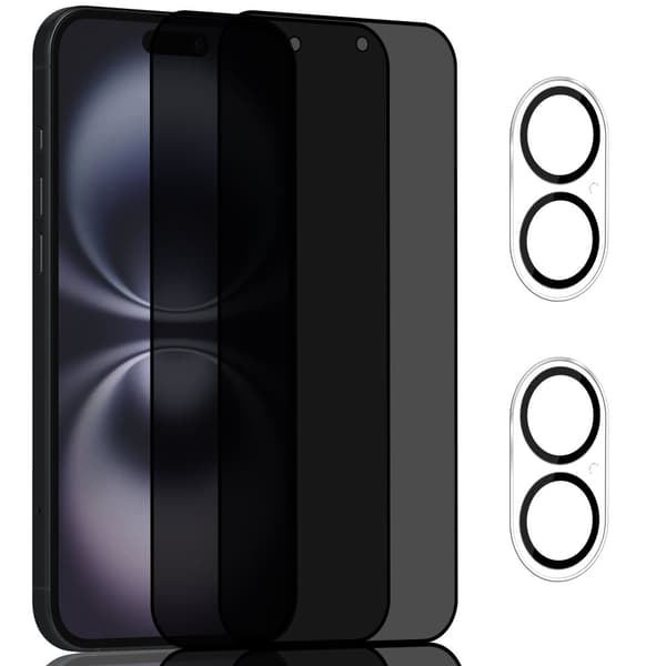 2-Pack Iphone 16 Privacy Näytönsuoja & 2-Pack linssinsuoja - Karkaistu Lasi 9H - Super laatu 3D
