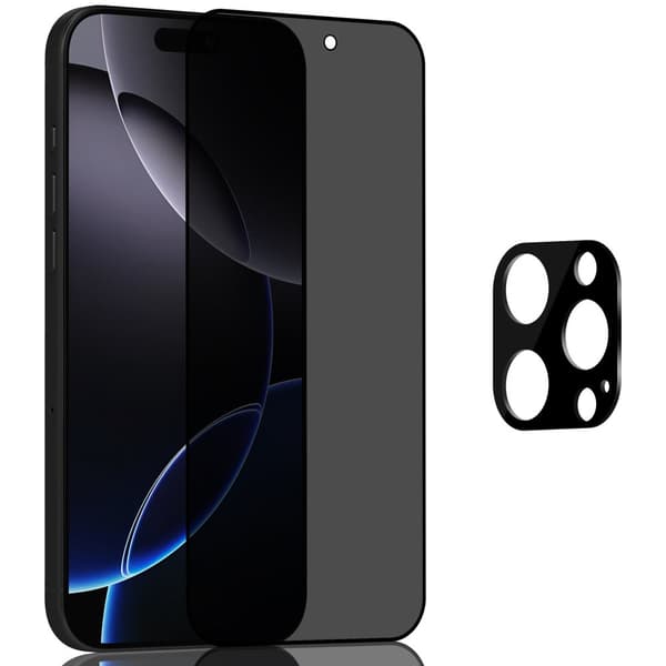 1-Pack Iphone 16 Pro Privacy Skærmbeskyttelse & 1-Pack linsebeskyttelse - Hærdet Glas 9H - Super kvalitet 3D
