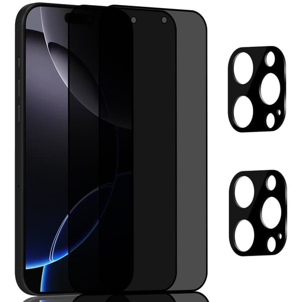 2-Pack Iphone 16 Pro Privacy Skärmskydd & 2-Pack linsskydd - Härdat Glas 9H - Super kvalitet 3D