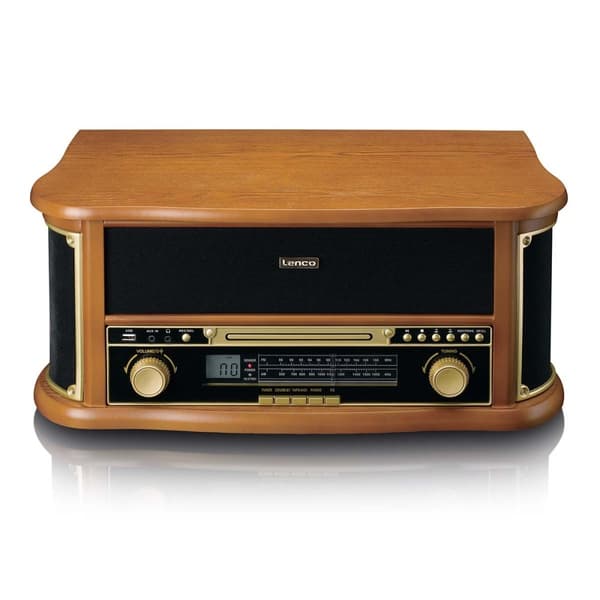 Lenco Retro-pladespiller i træ med Bluetooth® AM/FM-radio, USB-kodning, cd-afspiller, kassetteafspiller og indbyggede højttalere