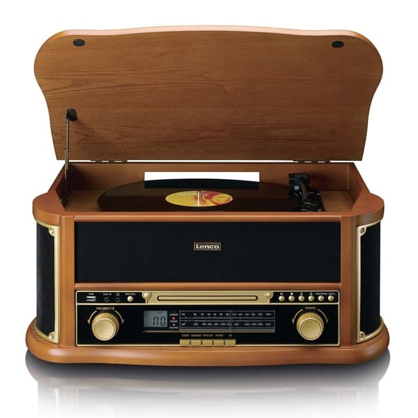 Lenco Retro-pladespiller i træ med Bluetooth® AM/FM-radio, USB-kodning, cd-afspiller, kassetteafspiller og indbyggede højttalere