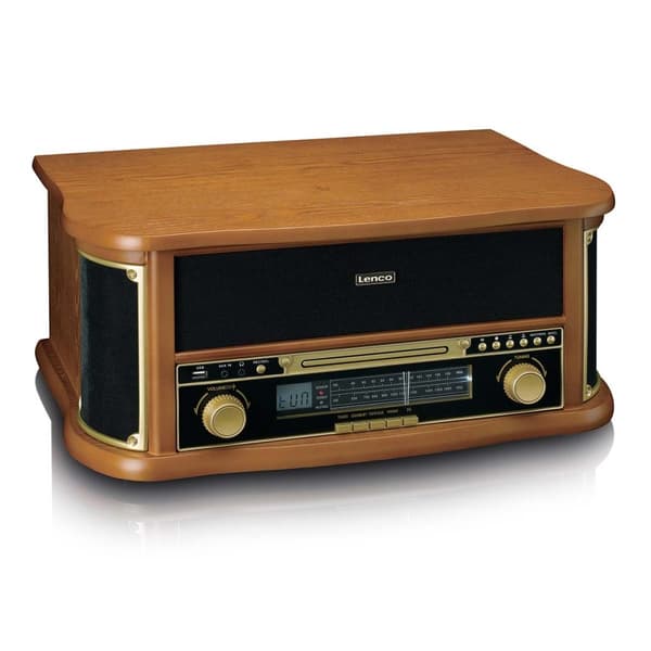Lenco Retro-pladespiller i træ med Bluetooth® AM/FM-radio, USB-kodning, cd-afspiller, kassetteafspiller og indbyggede højttalere