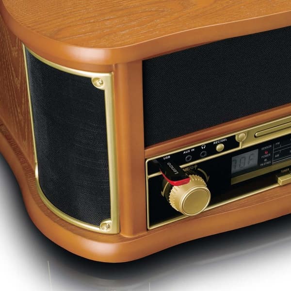 Lenco Retro-pladespiller i træ med Bluetooth® AM/FM-radio, USB-kodning, cd-afspiller, kassetteafspiller og indbyggede højttalere
