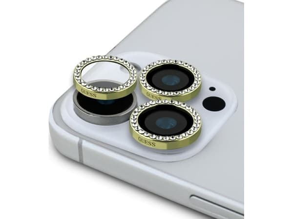 Szkło na obiektyw aparatu Guess Rhinestone do iPhone 16 Pro / 16 Pro Max złoty