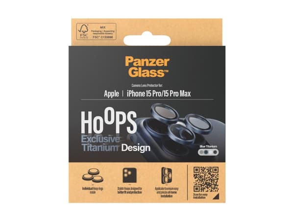 PanzerGlass Hoops - Linsskydd för mobiltelefon - glas - ramfärg svart - för Apple iPhone 15 Pro, 15 Pro Max