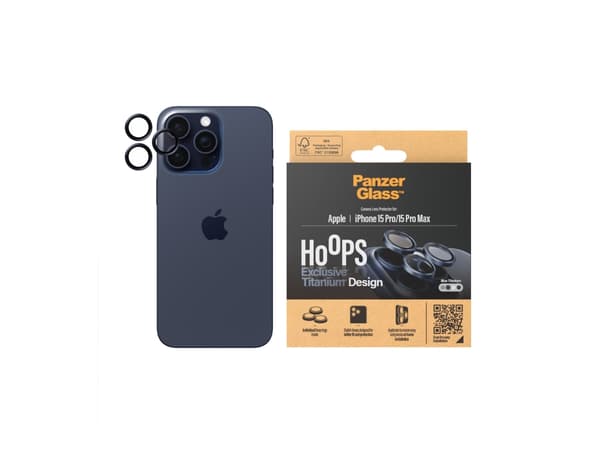 PanzerGlass Hoops - Linsskydd för mobiltelefon - glas - ramfärg svart - för Apple iPhone 15 Pro, 15 Pro Max