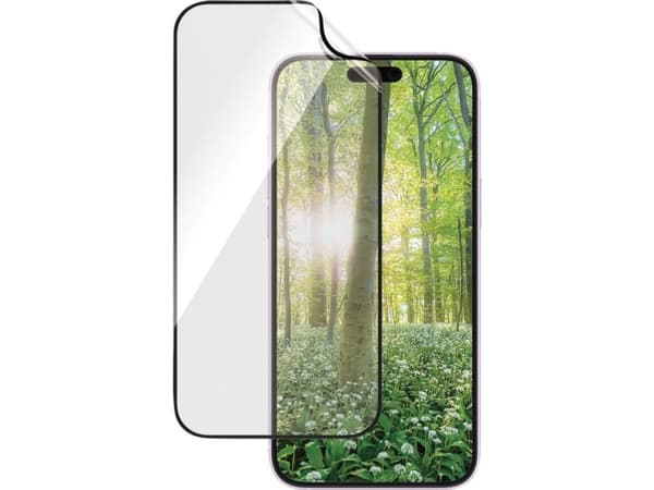 PanzerGlass - Skjermbeskyttelse for mobiltelefon - ultrabred passform - film - rammefarge svart - for Apple iPhone 15 Plus, 16 Plus