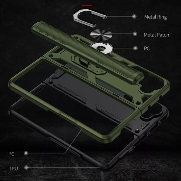Samsung Galaxy Z Fold 6 - Stötsäker Ring Armor Stand Slimmt mobilskal Röd