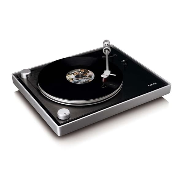 Lenco Platespiller med synlig remdrift, ramme i børstet aluminium og Ortofon 2M RED kassett Svart