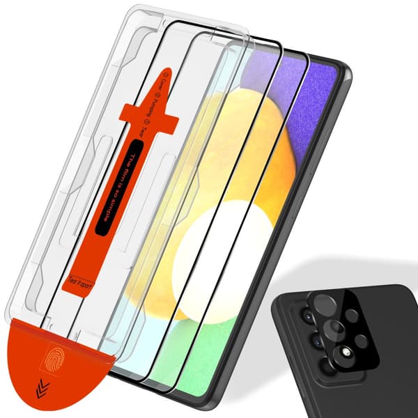 2-Pack Samsung A52S Skärmskydd & 1-Pack linsskydd - Härdat Glas | [Automatisk Installation] - Bubbelfritt