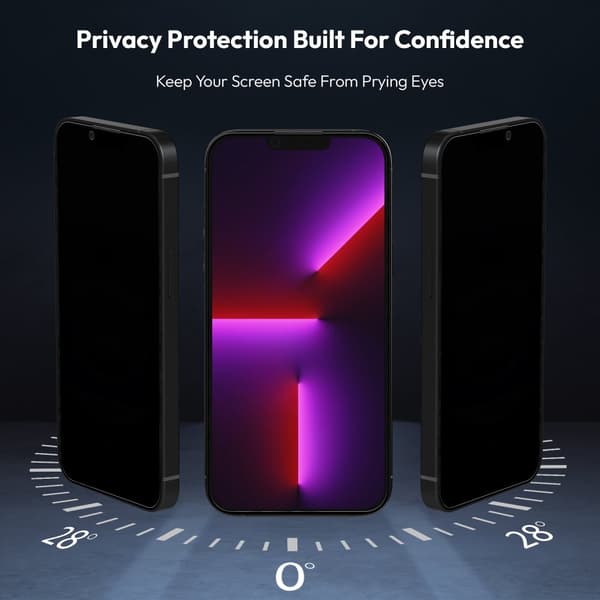 2-PACK Iphone 13 Pro Privacy Skærmbeskytter & 1-PACK linsebeskytter - Hærdet Glas | [Automatisk Installation] - Boblefri