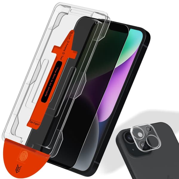 1-PACK Iphone 14 Privacy Skærmbeskytter & 1-PACK linsebeskytter - Hærdet Glas | [Automatisk Installation] - Boblefri