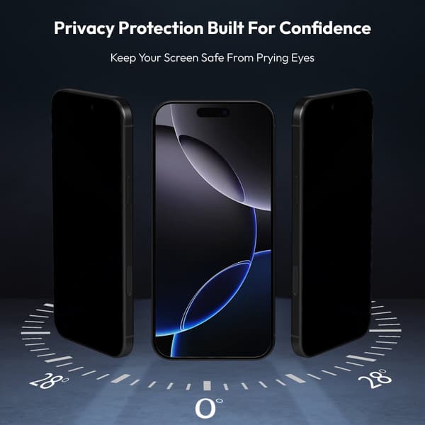 2-PACK Iphone 16 Pro Privacy Skærmbeskytter & 2-PACK linsebeskytter - Hærdet Glas | [Automatisk Installation] - Boblefri