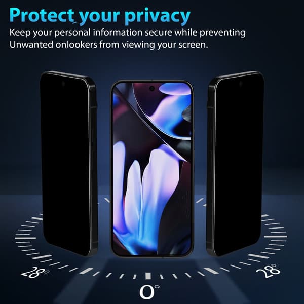2-Pack Google Pixel 9 Pro Privacy Skærmbeskyttelse & 1-Pack linsebeskyttelse - Hærdet Glas 9H - Super kvalitet 3D