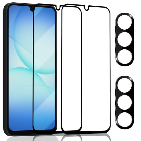 2-Pack Samsung A17 Skärmskydd & 2-Pack linsskydd - Härdat Glas 9H - Super kvalitet 3D