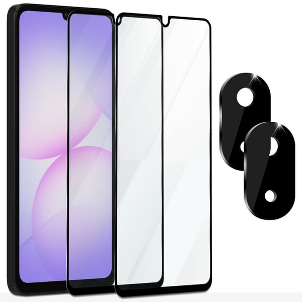 2-Pack Samsung A07 4G Skærmbeskyttelse & 2-Pack linsebeskyttelse - Hærdet Glas 9H - Super kvalitet 3D