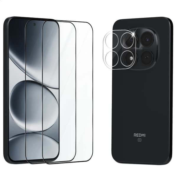 2-Pack Xiaomi Redmi Note 15 Pro 5G Skärmskydd & 1-Pack linsskydd - Härdat Glas 9H - Super kvalitet 3D