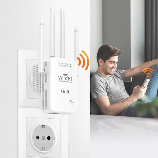 LinQ WiFi repeater Vit - LINQ - WLAN 500 - Lång räckvidd - Hög transmission - 4 justerbara antenner