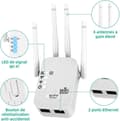 Miniatyrbild 5 av 6: WiFi Repeater - 1200 Mbps Dual Band 2,4G/5G WiFi-förstärkare - Vit, 4 antenner, 2 LAN-portar - Kompatibel med Internetboxar