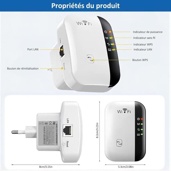 WiFi-repeater TD® 300Mbps Trådlös Repeater med Stark WiFi-förstärkare 2.4GHz WiFi-räckviddsförlängare WPS-skydd