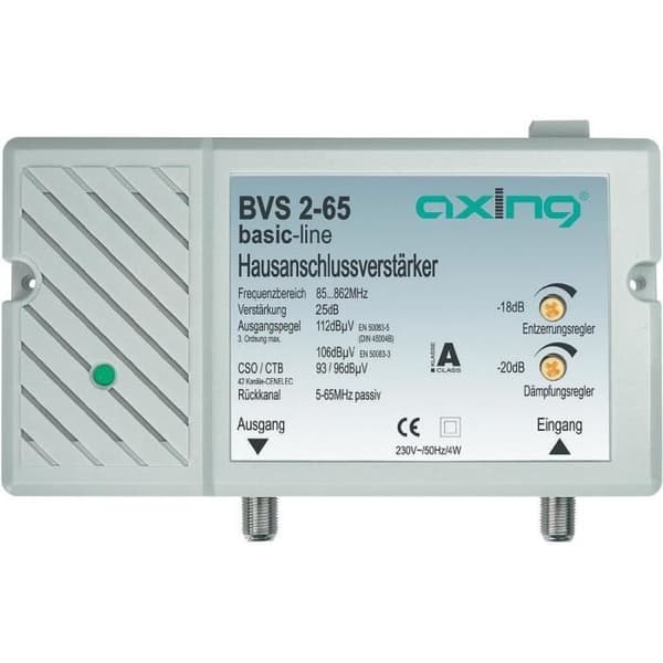 Anslutningsförstärkare - AXING - BVS 2-65 - 25 dB - Returväg 4-65 MHz - Inbyggd LED