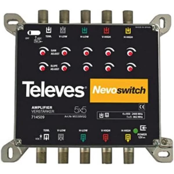 Kommutator - TELEVES - Nivoswitch x 5 - -25 dB - Konfigurerbar signal - Chassi i zamak