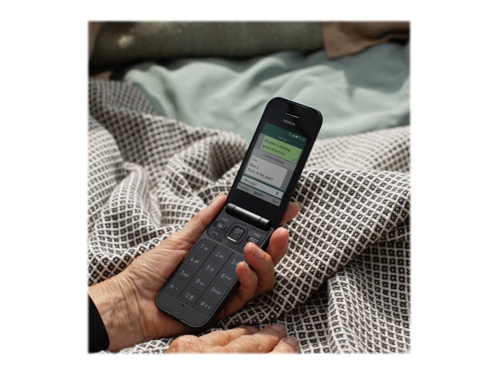 Nokia 2720 Flip - Mobiltelefon - dual-SIM - 4G LTE - 4 GB - microSD slot - 320 x 240 pixlar - RAM 512 MB - 2 MP - KaiOS - svart sjö