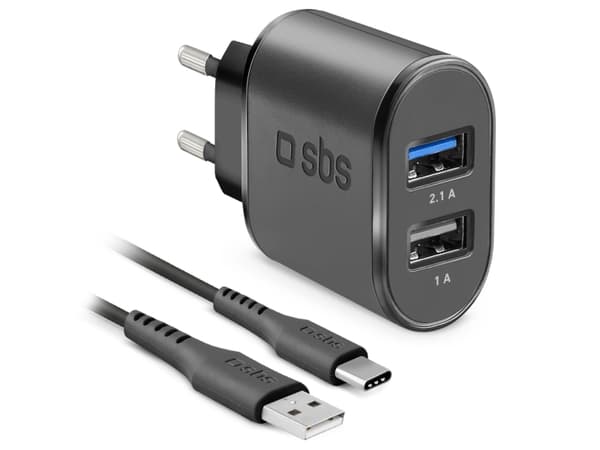 SBS TEKITTRC2U2AFASTK, Innendørs, AC, USB, 5 V, 1 m, Sort