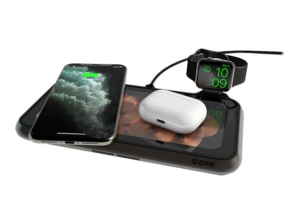Zens Liberty - Glass Limited Edition - trådlös laddningsplatta + växelströmsadapter - 30 Watt - 2.4 A - Apple Fast Charge, FC - 2 utdatakontakter Svart, Koppar