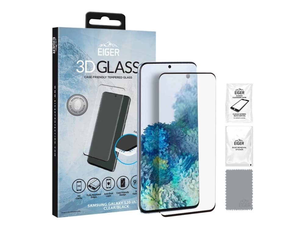 Eiger 3D GLASS Case Friendly - Skjermbeskyttelse for mobiltelefon - 3D - svart, blank - for Samsung Galaxy S20 Ultra, S20 Ultra 5G