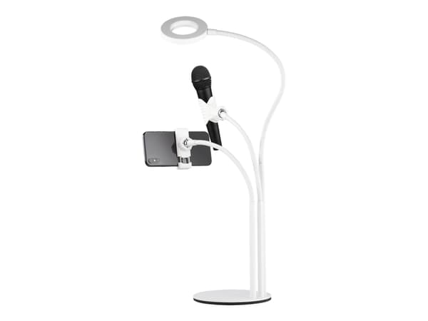 DELTACO ARM-280 - Mobiltelefonholder / mikrofonholder / ringlys for mikrofon, mobiltelefon - hvit