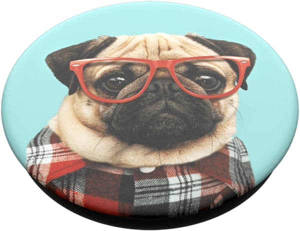 PopSockets Swappable PopGrip - Fingergrepp/vikbart ställ för mobiltelefon - Studious Stu - pug in plaid with sunglasses