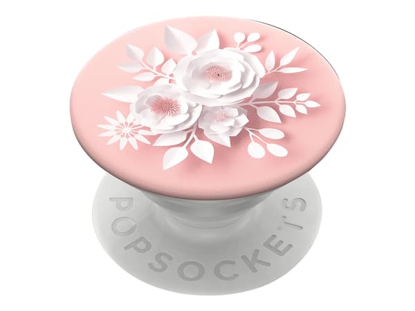 PopSockets Swappable PopGrip - Fingergrep/stativ for mobiltelefon, nettbrett - Paper Flowers - hvit, rosa