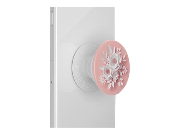 PopSockets Swappable PopGrip - Fingergrep/stativ for mobiltelefon, nettbrett - Paper Flowers - hvit, rosa