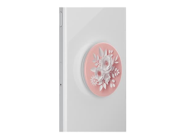 PopSockets Swappable PopGrip - Fingergrep/stativ for mobiltelefon, nettbrett - Paper Flowers - hvit, rosa