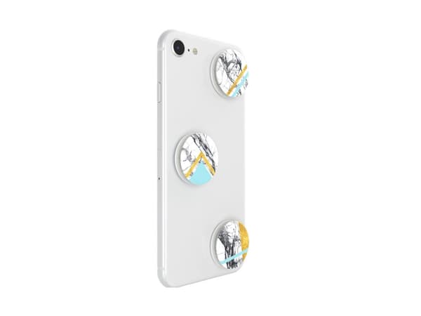 PopSockets PopMinis - Fingergrep/stativ for mobiltelefon, nettbrett - White Marble Glam - hvit (trekkspill), hvit (plattform) (en pakke 3)