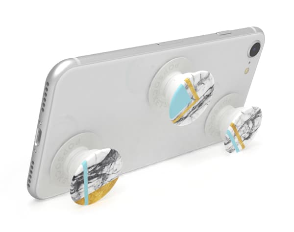 PopSockets PopMinis - Fingergrep/stativ for mobiltelefon, nettbrett - White Marble Glam - hvit (trekkspill), hvit (plattform) (en pakke 3)