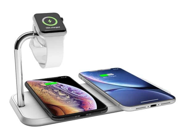ZENS Dual+Watch Aluminium Wireless Charger - Trådløs ladematte + AC-strømadapter - 20 watt - Apple Fast Charge, FC - hvit - for Apple Watch