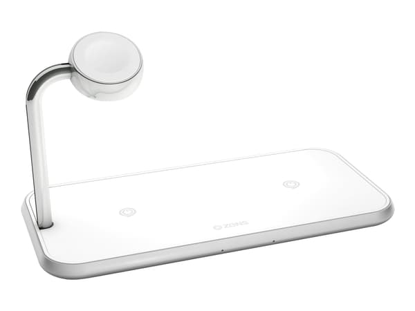 ZENS Dual+Watch Aluminium Wireless Charger - Trådløs ladematte + AC-strømadapter - 20 watt - Apple Fast Charge, FC - hvit - for Apple Watch