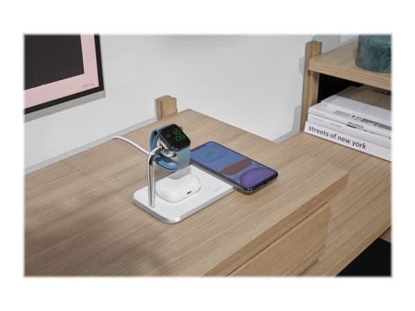 ZENS Dual+Watch Aluminium Wireless Charger - Trådløs ladematte + AC-strømadapter - 20 watt - Apple Fast Charge, FC - hvit - for Apple Watch Hvit
