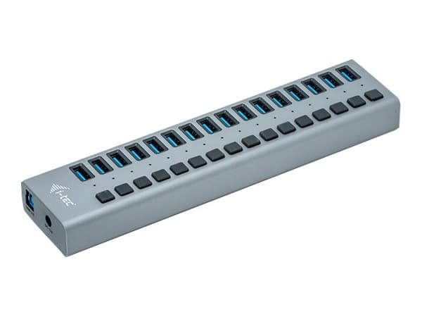 i-Tec USB 3.0 Charging HUB 16 port + Power Adapter 90 W - Hubb - 16 x SuperSpeed USB 3.0 - skrivbordsmodell Grå