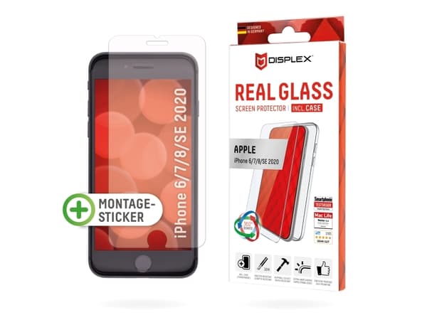 E.V.I. DISPLEX Real Glass - beskyttelsesdeksel for mobiltelefon - med skjermbeskytter - for Apple iPhone 7, 8, SE (2. generasjon)