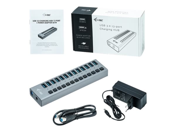 i-Tec USB 3.0 Charging HUB 13 port + Power Adapter 60 W - Hubb - 13 x SuperSpeed USB 3.0 - skrivbordsmodell