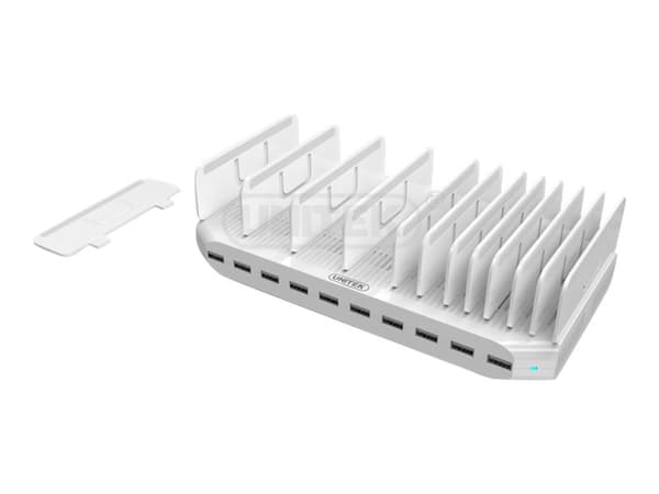 Unitek Smart Charging Station - Ladestativ + AC-strømadapter - 2.4 A - 10 utgangskontakter (USB) Hvit