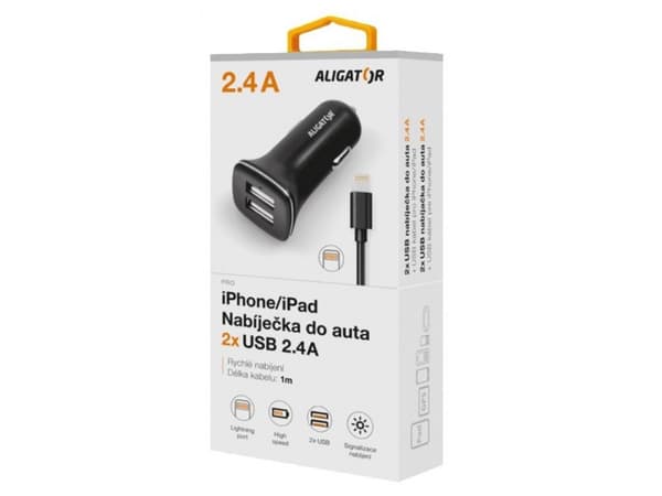 Aligator CHA0012, Automatisk, Cigartenner/lighter, 5 V, 2,4 A, 1 m, Sort