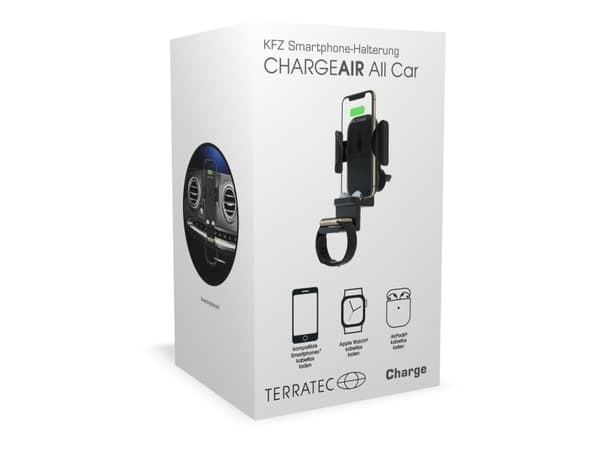 Terratec ChargeAir All Car, Mobiltelefon/smarttelefon, Smartklokke, Aktiv holder, Bil, Svart