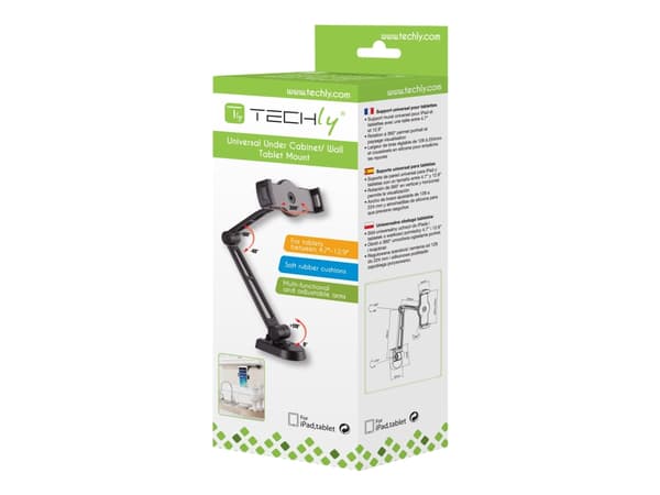TECHly - Monteringssett (justerbar monteringsarm, nettbrettbøyle) - for nettbrett - plastikk, aluminium, stål - svart - skjermstørrelse: 4.7"-12.9" - Sort
