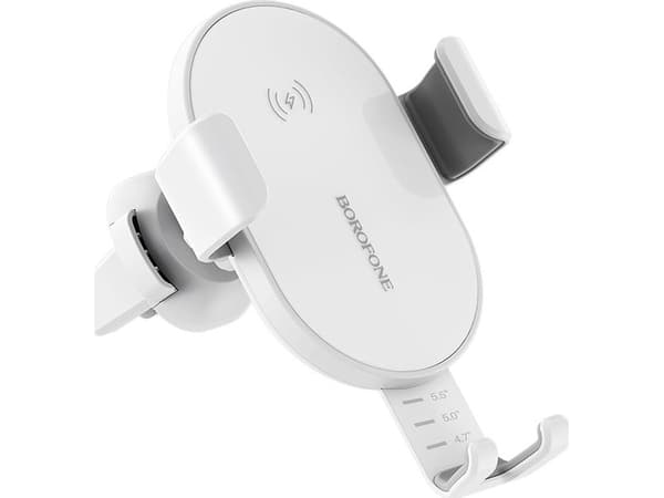 Borofone - bilholder med 10W Qi trådløs lader for luftventilen, hvit