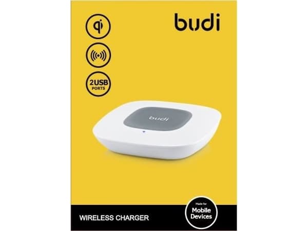 Budi - Qi trådlös laddare och + USB-portar (Vit)